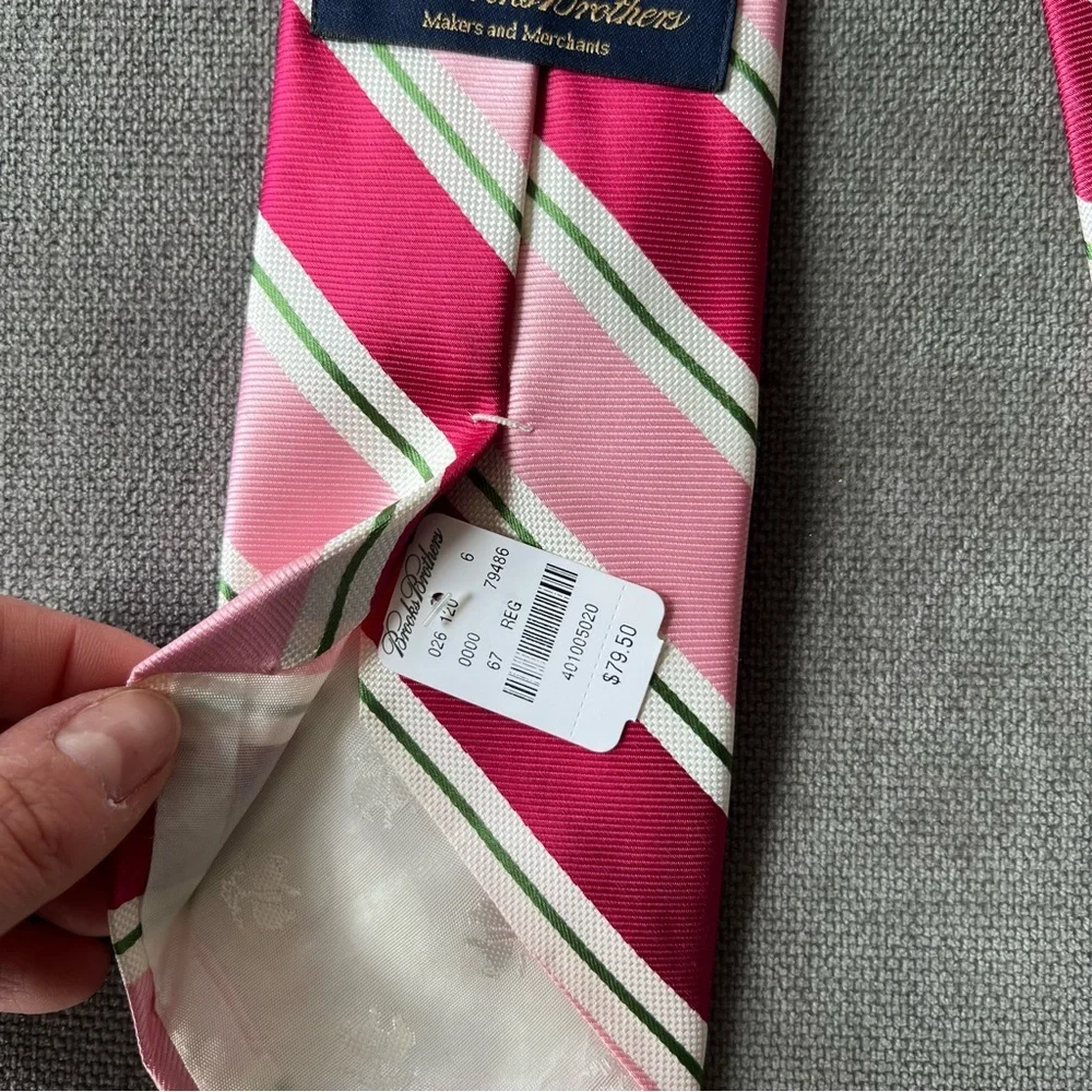 NWT Brooks Brothers Pink Striped Silk Tie Regular